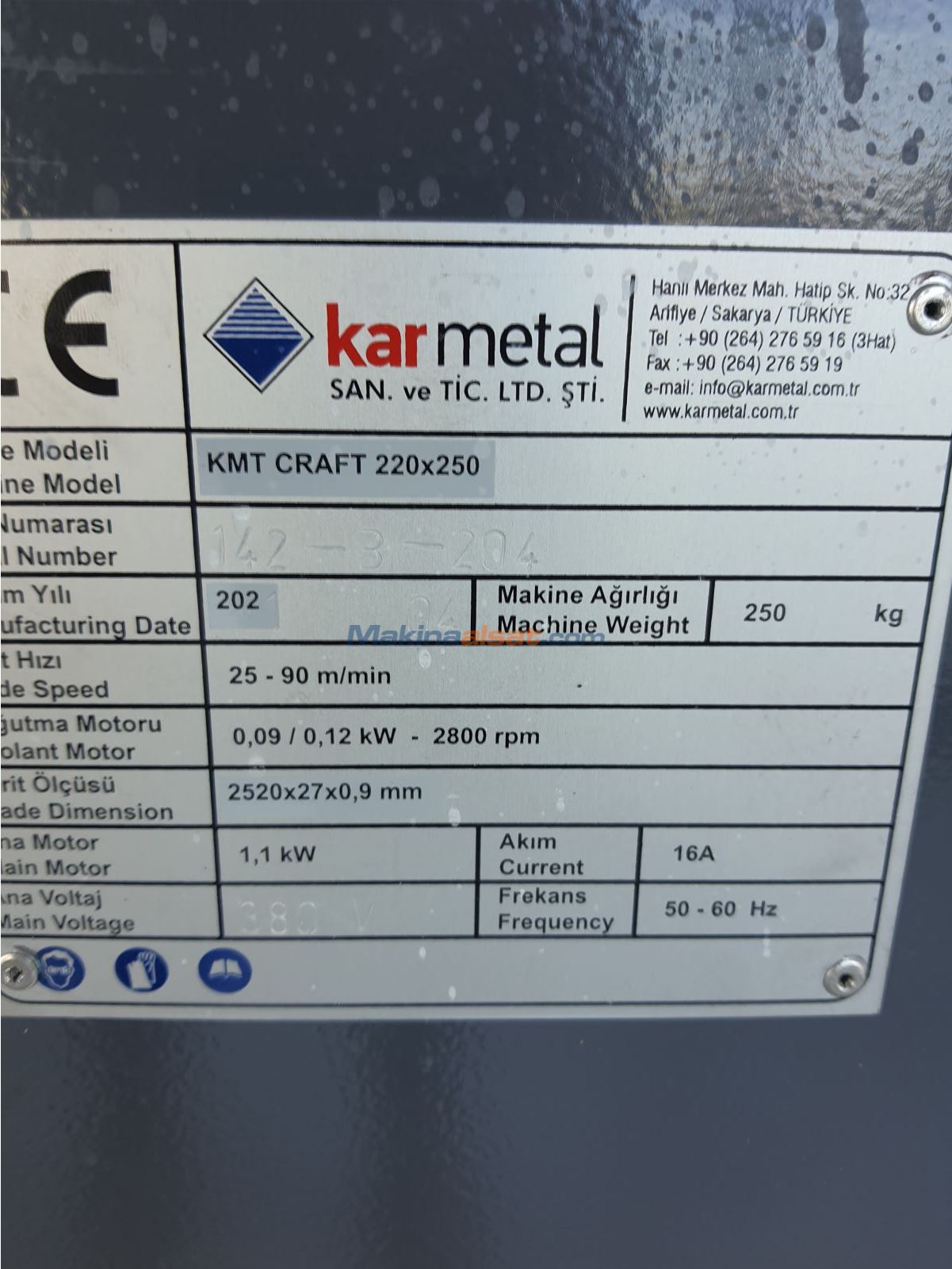 Stokta Hazır Karmetal 220 x 250 Şerit Testere